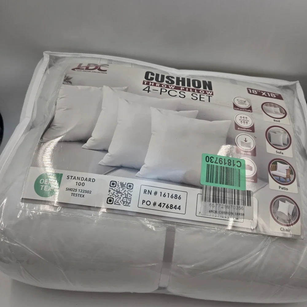 Lux Decor Collection 4 Pack Throw Pillow Inserts 18x18 White Square Cushions N4